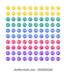 Number icons vector set in colorful circles for UI design