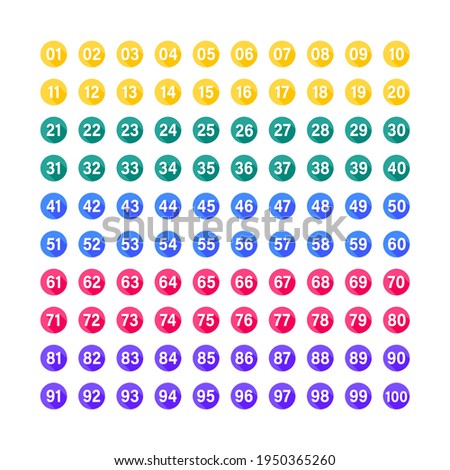 Number icons vector set in colorful circles for UI design