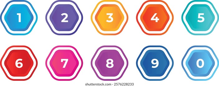 Number infographic hexagon modern shape from one to nine for Bullet points data and info markers