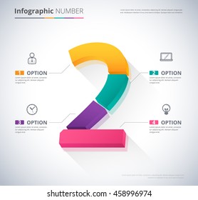 Number infographic template design. "2" number concept. Two character design. vector stock.