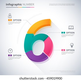 Number infographic template design. "6" number concept. six character design. vector stock.