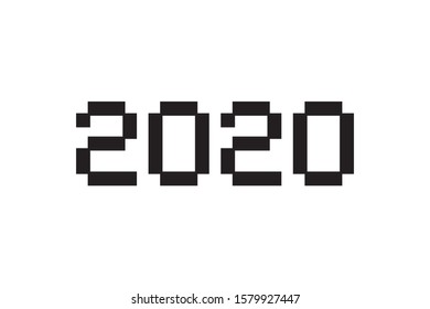 Number inscription 2020. Happy Chinese New Year of the Rat. Greeting card design template in pixel art bitmap style for winter holidays. Festive banner in 8bit art for games. Black and white version.