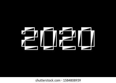Number inscription 2020. Happy Chinese New Year of the Rat. Greeting card design template in pixel art bitmap style for winter holidays. Festive banner in 8bit art for games. Black and white version.