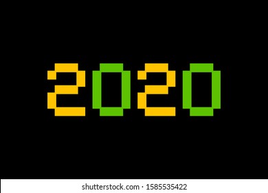 Number inscription 2020. Happy Chinese New Year of the Rat. Greeting card design template in pixel art bitmap style for winter holidays. Festive banner in 8bit art for games.