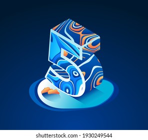 number isometric, futuristic blue orange gradient vector on dark blue background, liquid abstract pattern, digital design for web e-commerce sales promotion.