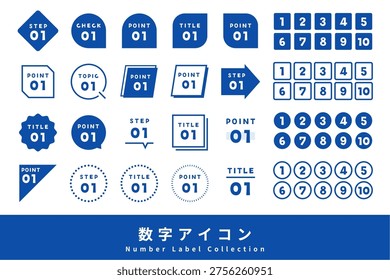 Number Label Set Blue Heading Design Clean Numeric Badges Collection for Steps Points Check and Ranking UI Elements for Web