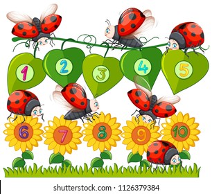 A Number with Ladybug and Flower illustration