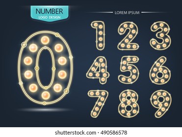 Number lamp template, set of numbers logo or icon, for happy new year concept, vector Illustration