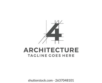 number letter 4 logo, creative architecture design, vector illustration, isolated on transparent background 