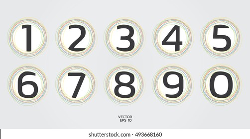 Number letter circle line color concept. Number one to nine letter. Alphabet font set. 