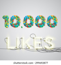 Number of likes with a neon sign, vector