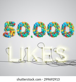 Number of likes with a neon sign, vector