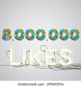 Number of likes with a neon sign, vector