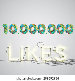 Number of likes with a neon sign, vector