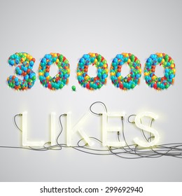 Number of likes with a neon sign, vector