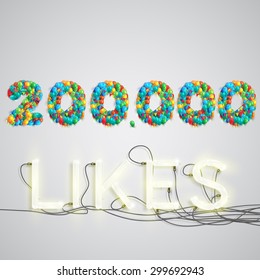 Number of likes with a neon sign, vector
