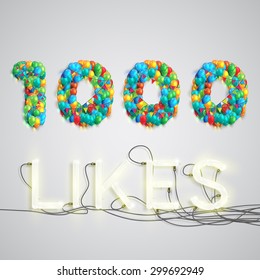 Number of likes with a neon sign, vector