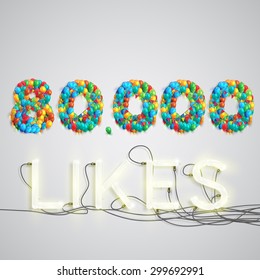 Number of likes with a neon sign, vector