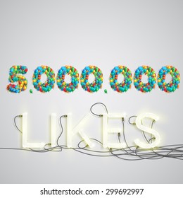 Number of likes with a neon sign, vector