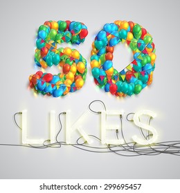 Number of likes with a neon sign, vector 