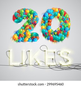 Number of likes with a neon sign, vector 