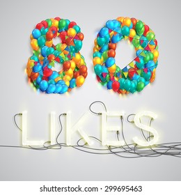 Number of likes with a neon sign, vector 