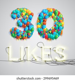 Number of likes with a neon sign, vector 