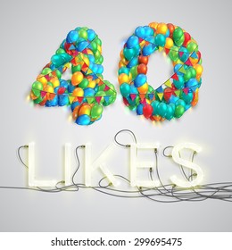 Number of likes with a neon sign, vector 