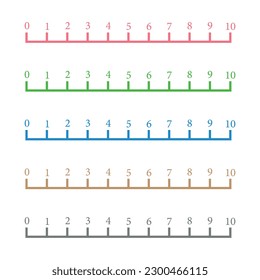 Number line 1-10 for preschool kids. Counting numbers. Mathematics resources for teachers. Vector illustration isolated on white background.