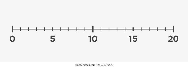 Number line for preschool kids. Fraction number line from zero to twenty. Math education. Vector illustartion