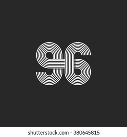 Number logo 96 creative offset thin line monogram, modern mockup print t-shirt