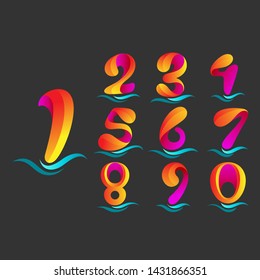Number logo collection and wave design illustration, 3d icon