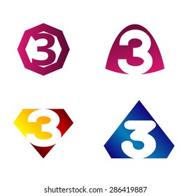 Number logo design. Logo 3 vector template 