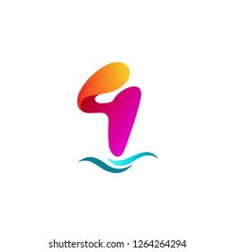 Number logo design, logo 4 vector template, number and wave icon 