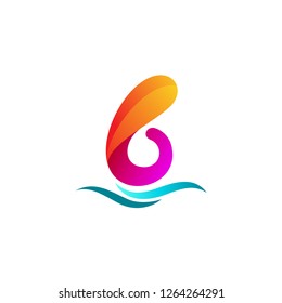 Number logo design, logo 6 vector template, number and wave icon 