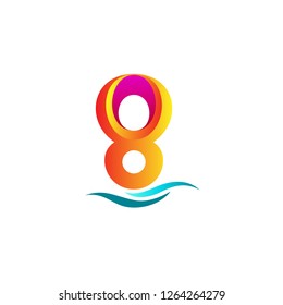 Number logo design, logo 8 vector template, number and wave icon 