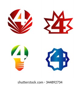 Number logo design.Number four logo.Logo 4 vector template set
