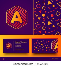 Number A logo element with seamless pattern and business card. Vector design template elements for your application or corporate identity