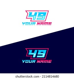 Number logo with fast speed lines. Vector sport style typeface, sports club.