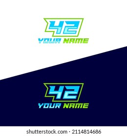 Number logo with fast speed lines. Vector sport style typeface, sports club.
