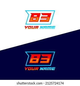 Number logo with fast speed lines. Vector sport style typeface, sports club.