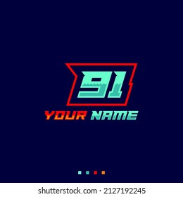 Number logo with fast speed lines. Vector sport style typeface, sports club.