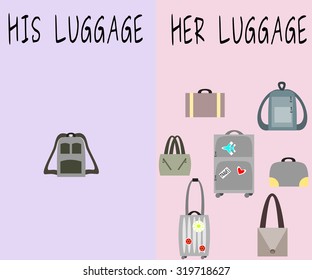 The number of luggage women take with them and men do