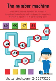 Number machine Educational Sheet. Primary module for Numerical Ability. 5-6 years old. Educational Sheets Series
