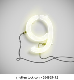 Number made by neon font, vector