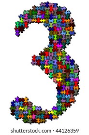 Number made of colored puzzle pieces - vector illustration