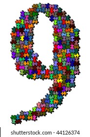Number made of colored puzzle pieces - vector illustration
