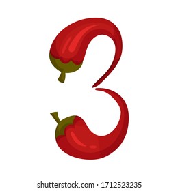 Number Made of Fresh Red Pepper Vector Illustration