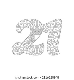 Number with Mandala. decorative ornament in ethnic oriental style. coloring book page