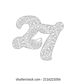 Number with Mandala. decorative ornament in ethnic oriental style. coloring book page